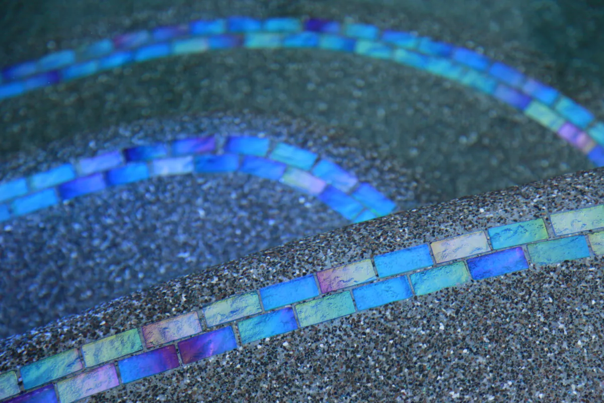 Pool glass tile mosaic band detail by Pinnacle Pools and Landscape, Sacramento CA
