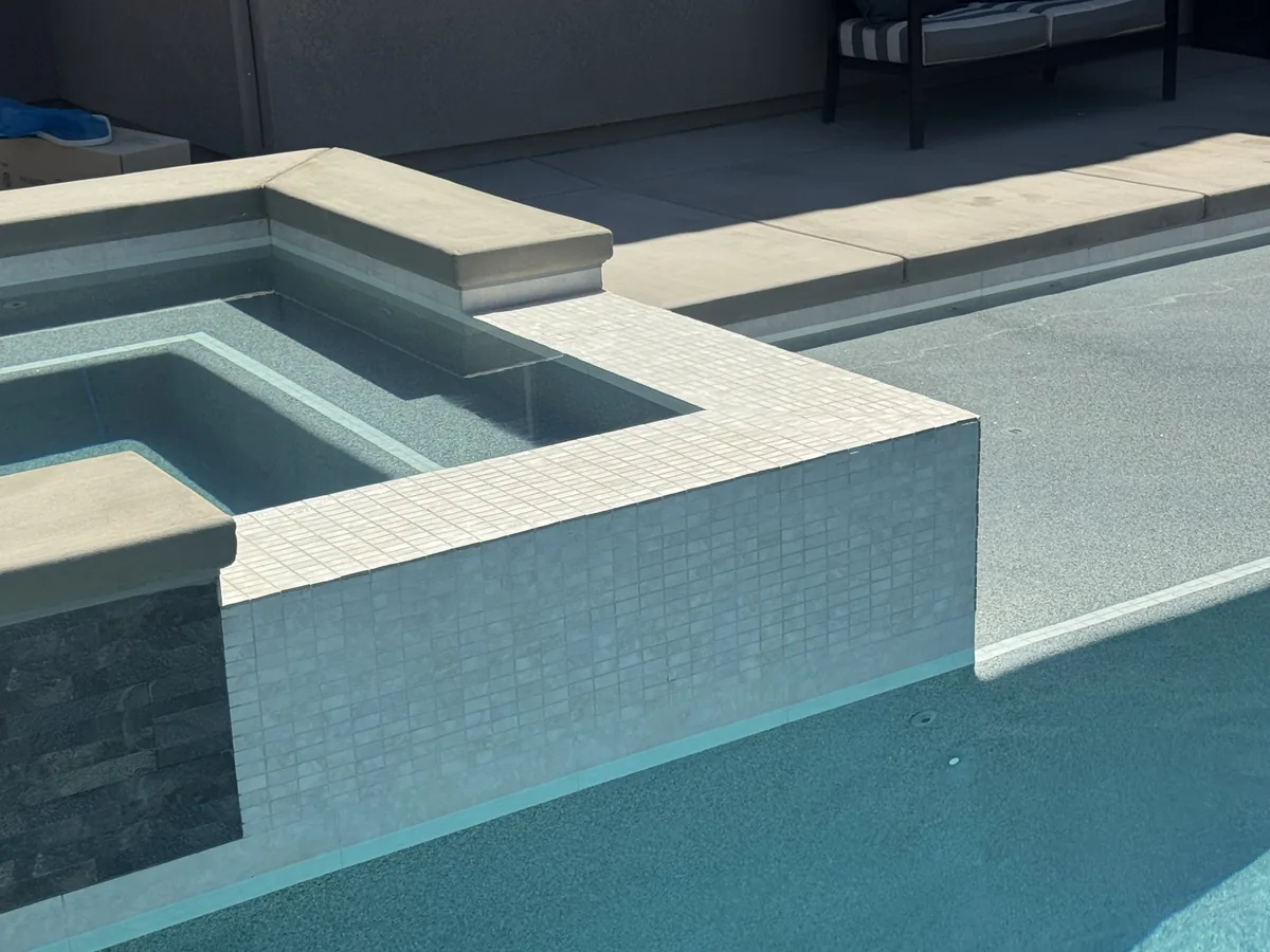 Pool raised spa tile waterline by Pinnacle Pools and Landscape, Sacramento CA